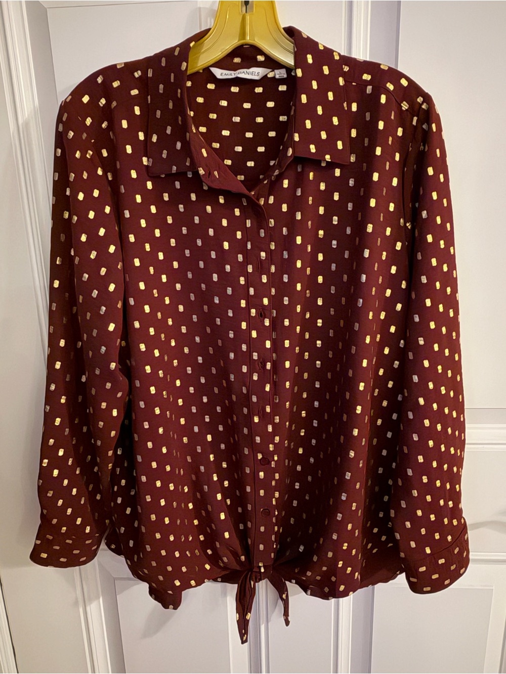 Eileen Fisher Burgundy Button-Front Shirt with Gold Dot Pattern